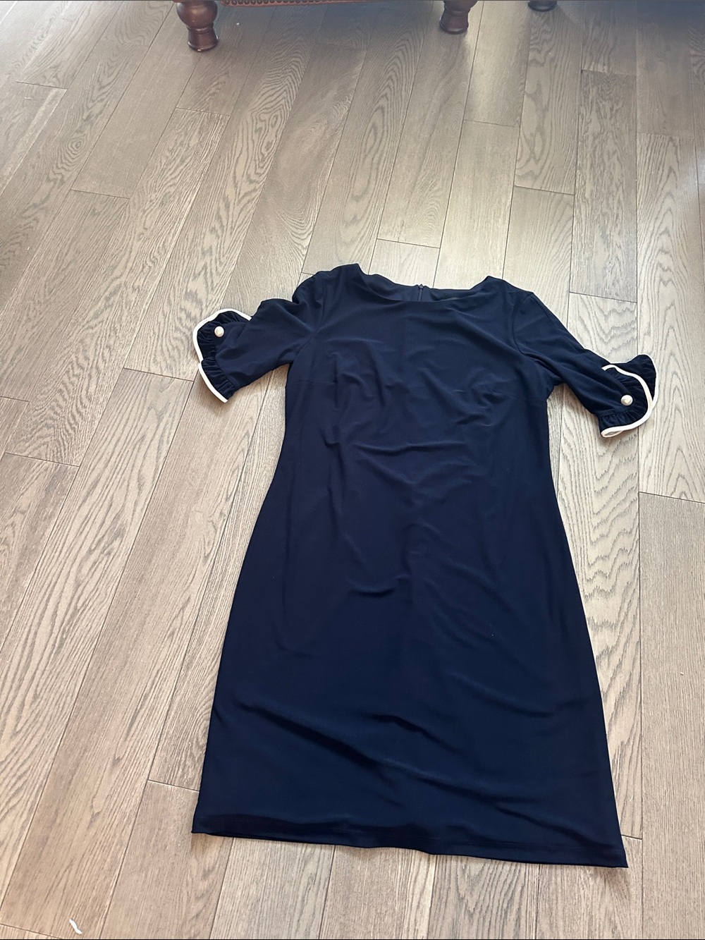 Frank Lyman Design Navy Midi Shift Dress with White Trim